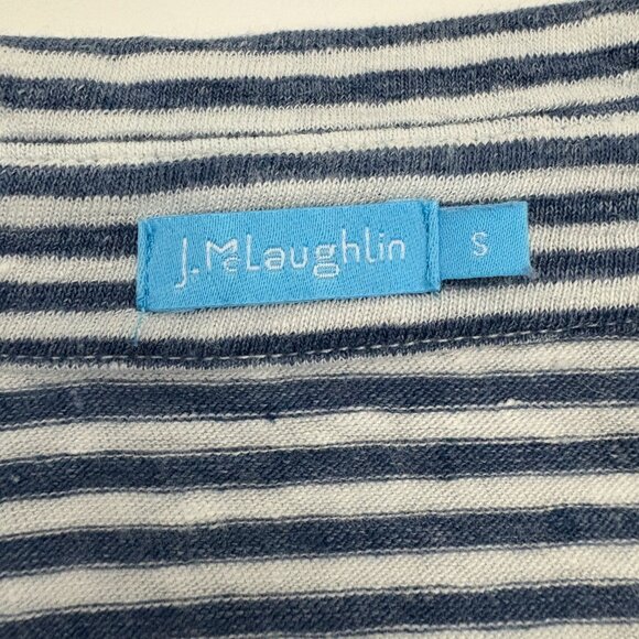 J. McLaughlin Brynn Striped Linen Shirt Size S White Denim Button Up 3/4 Sleeve - Picture 6 of 8